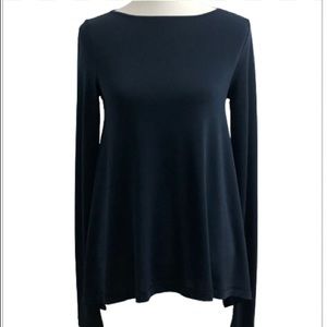 Elizabeth and James Navy Long Sleeve Snap Back Casual Top